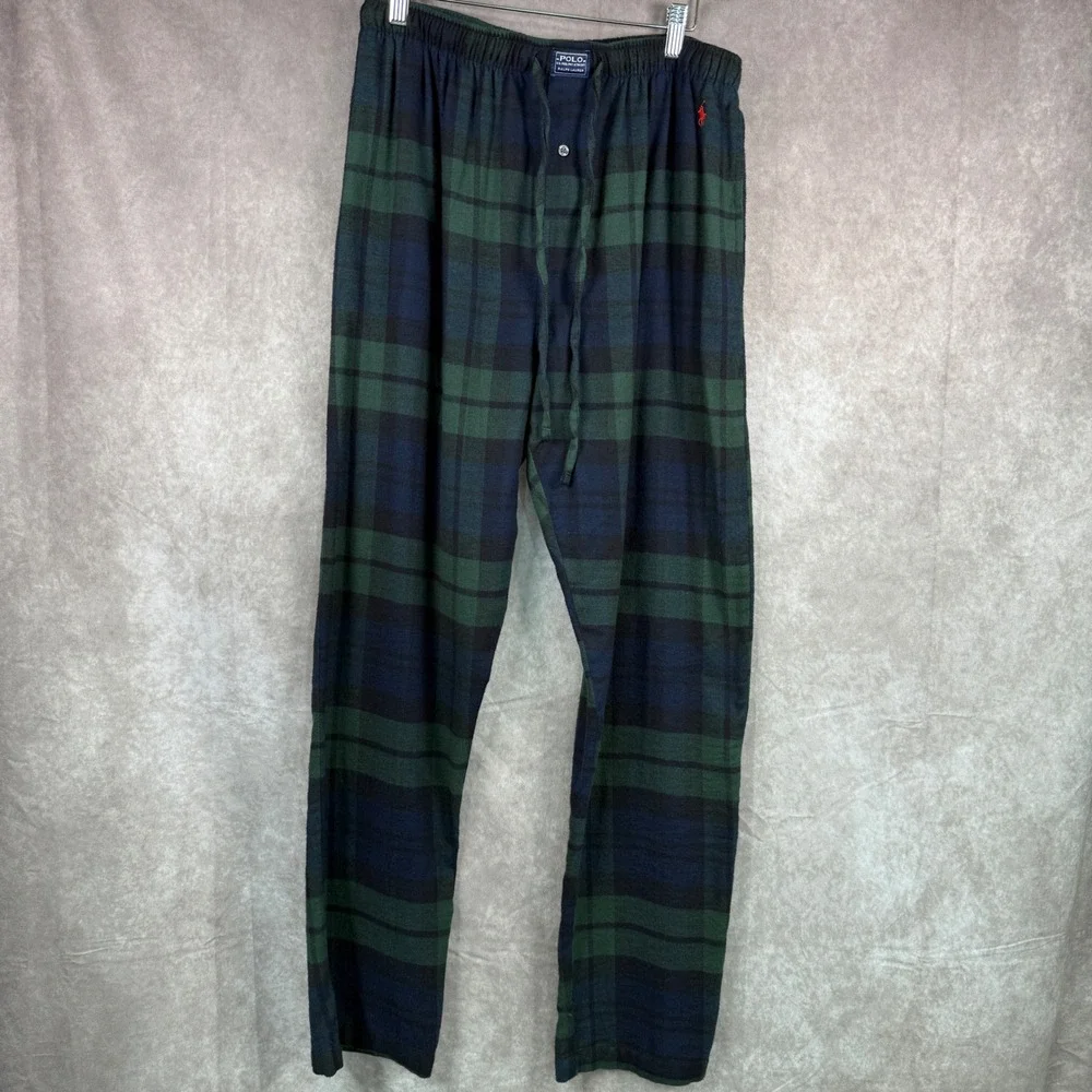 Polo Ralph Lauren Mens Plaid Flannel Pajama Pants Green Navy Medium Lounge Sleep